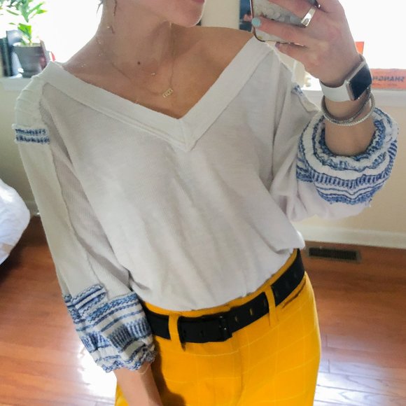 Free People Tops - Free People Embroidered Waffle Bubble Cropped Tee